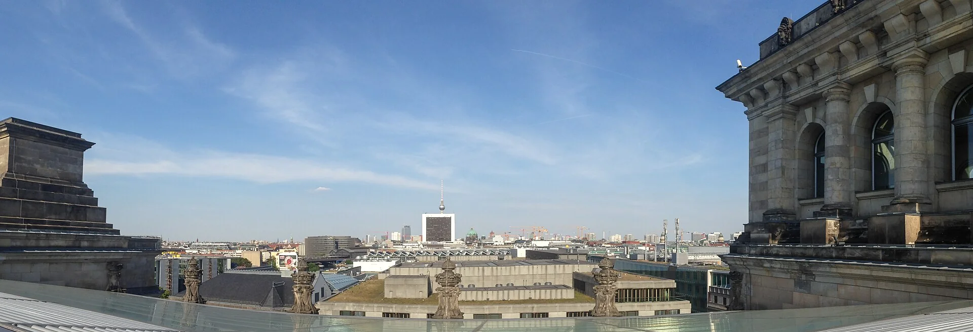 Panoramic photograph looking east across Berlin from the roof of the Reichstag
